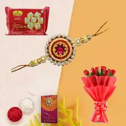 Rakhi with Red Roses n Soan Papri...