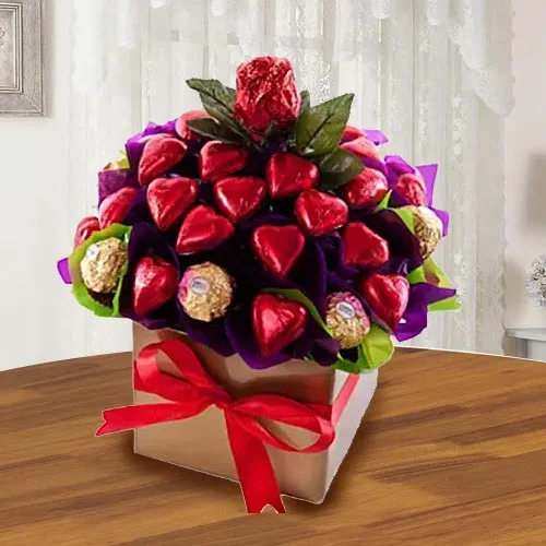 Delightful Ferrero Rocher n Heart Shaped Hand-made Chocolates Arrangement