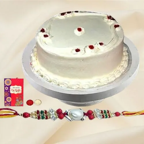 Pamper-of-Pastry 1 Lb Vanilla Cake with Free Rakhi and Roli Tilak Chawal