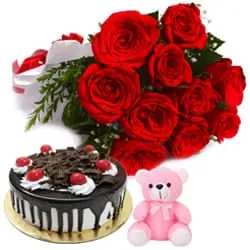 Send Red Roses Bouquet with Cake N Teddy
