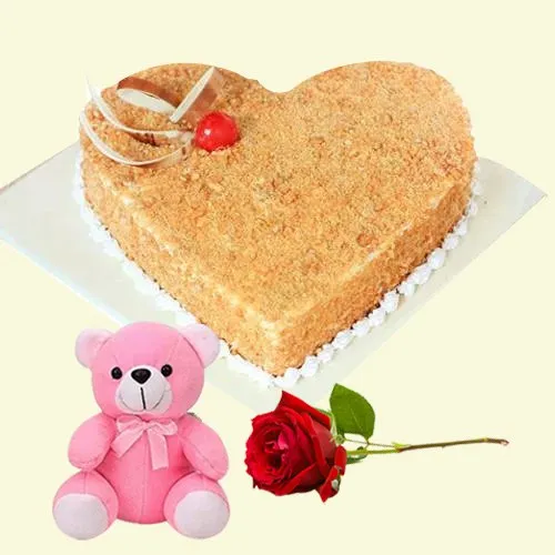 Online Teddy with Rose N Butter Scotch Love Cake