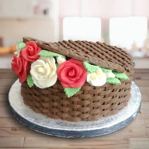 Send Delectable Rose Basket Chocolate Cake