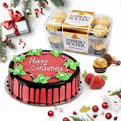 Angelic Xmas Special Strawberry Cake with Ferrero Rocher