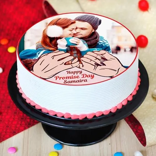 Delightful Treat of Photo Print Vanilla Cake for Promise Day