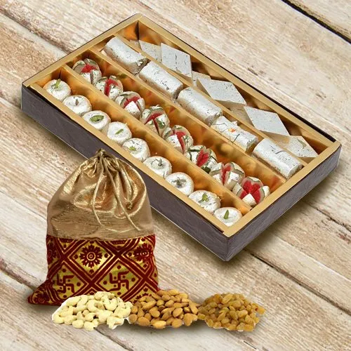 Online Dry Fruits Potli with Assorted Haldirams Sweets