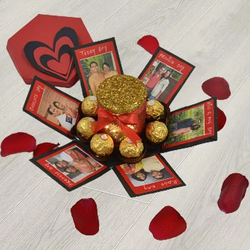 Magnificent Personalized Hexagonal Explosion Box of Ferrero Rocher n LED Lamp