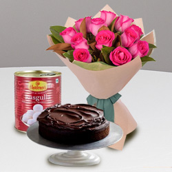 Fragrant 12 Red Roses and Haldiram Rasgulla with 1 Kg Eggless Cake Fragrant 12 Red Roses and Haldiram Rasgulla with 1 Kg Eggless Cake