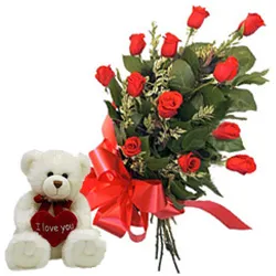 Shop for Red Roses Bunch with Teddy