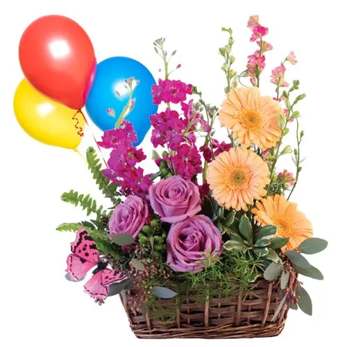 Buy Floral Basket with Balloons Online