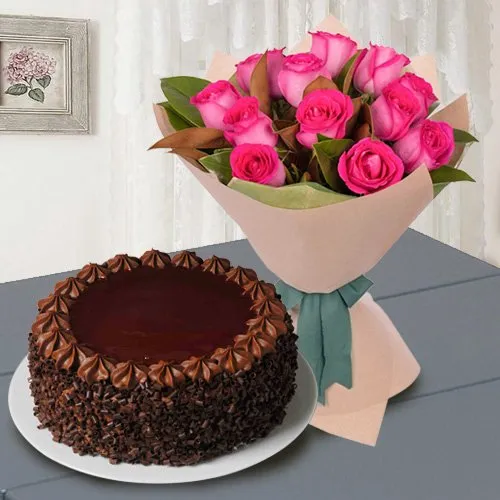 Online Order Red Roses N  Chocolate Cake