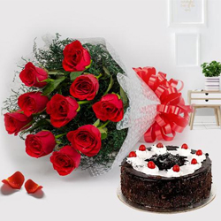 Exquisite 12 Red Roses with 1/2 Kg Black Forest Cake Exquisite 12 Red Roses with 1/2 Kg Black Forest Cake