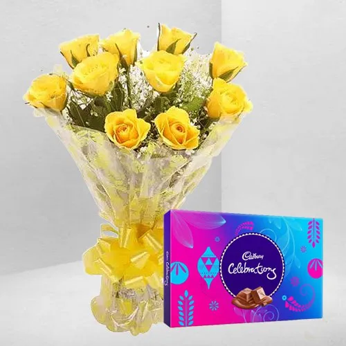 Deliver Yellow Rose Bouquet N Cadbury Celebrations