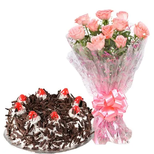 Shop for Cake with Dazzling Pink Roses Bouquet