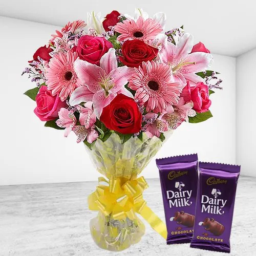 Online Mixed Flowers Bouquet with Cadbury Chocolates