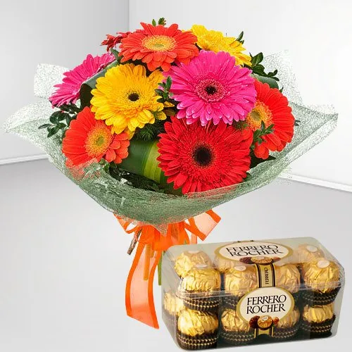 Online Mixed Gerberas Bouquet with Ferrero Rocher Chocolate