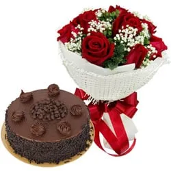 Deliver Red Rose Bouquet N Chocolate Cake
