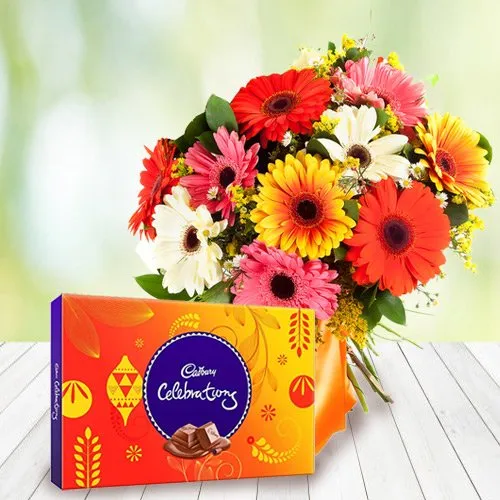 Sending Combo of Mixed Gerbera Bouquet and Cadbury Celebrations