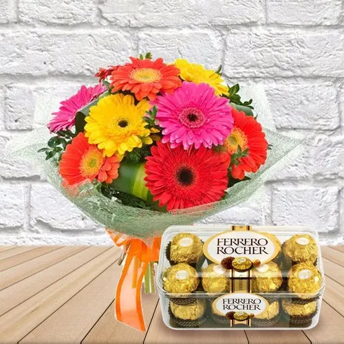 Order Ferrero Roacher with Mixed Gerberas Bouquet