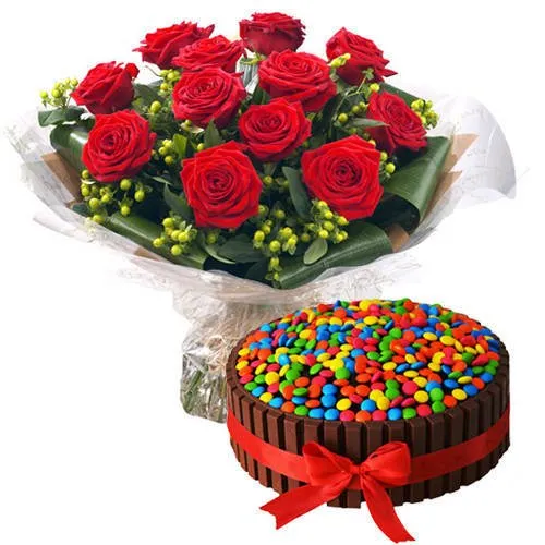 Book Red Roses Bouquet with Kit Kat Cake