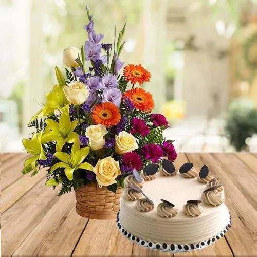 Shop for Mixed Flowers Arrangement with Coffee Cake