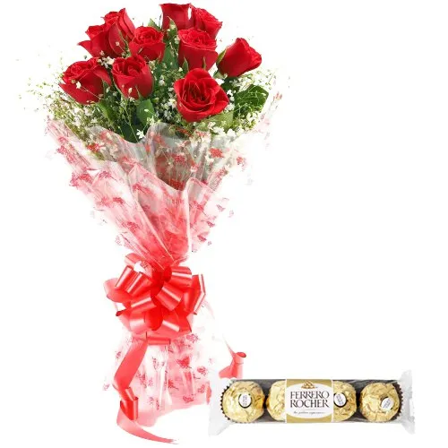 Deliver Red Roses Bouquet with Ferrero Rocher