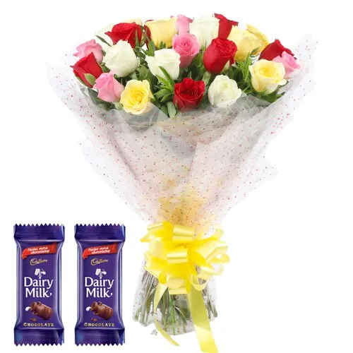 Deliver Mixed Roses Bouquet with Dairy Milk Crackle