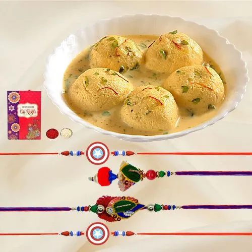 Delicious Rasmalai with Family Rakhi Set