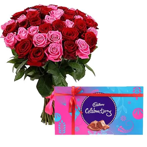 Shop for Pink and Red Roses Arrangement with Assorted Chocolates