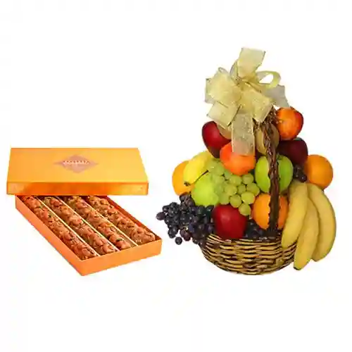 Delectable Bikanervala Pinni Special with Fresh Fruit Basket