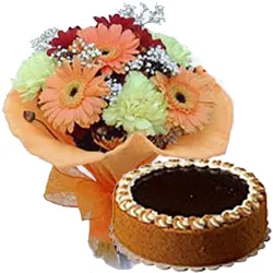 Shop for Mixed Flowers Bouquet N Eggless Cake