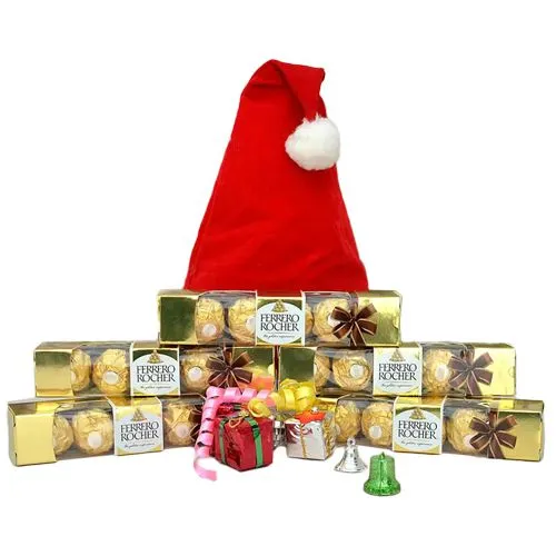 Xmas Special Set of Ferrero Rocher with Santa Cap N Decor