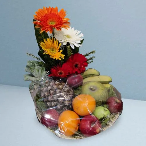 Nourishing Mixed Fruit Basket with Flowering Decoration