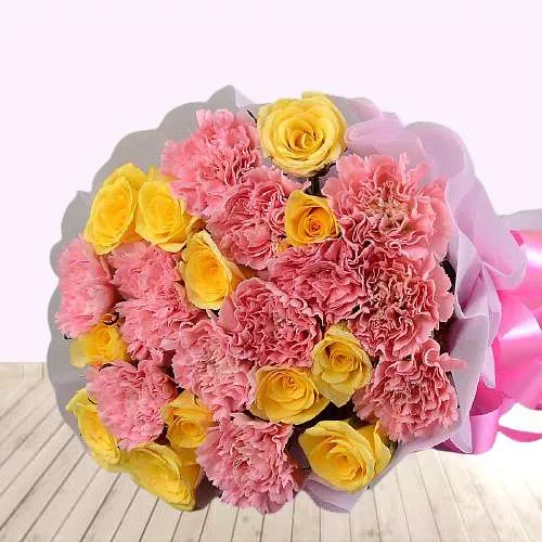 Gorgeous Yellow n Pink Blooms Bouquet