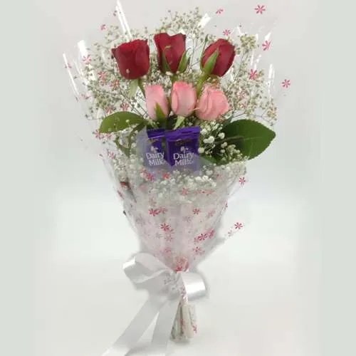 Graceful Assorted Roses n Cadbury Chocolate Posy