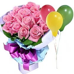 Order Pink Roses Bouquet with Balloons Online