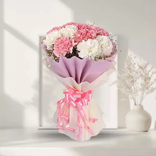 Gift Online Assemble of White N Pink Carnations