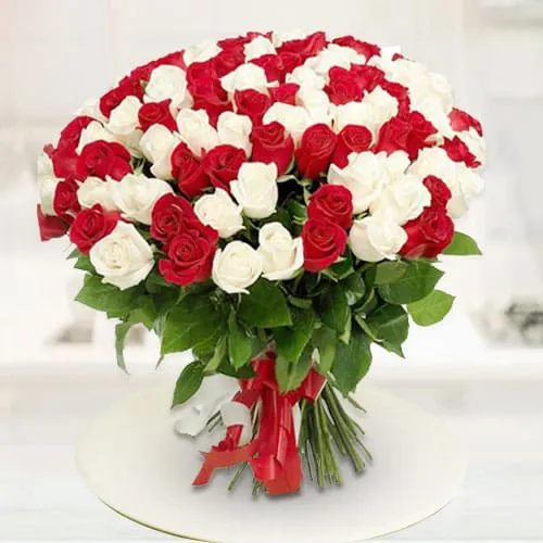 Online Gift Bouquet of Red N White Roses Online Gift Bouquet of Red N White Roses