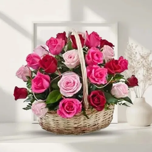 Buy Pink N Red Roses Basket Online
