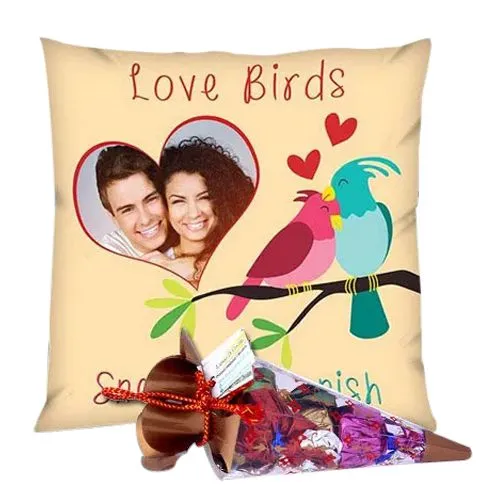 Send Personalized Cushion with a Cone of Handmade Chocolates