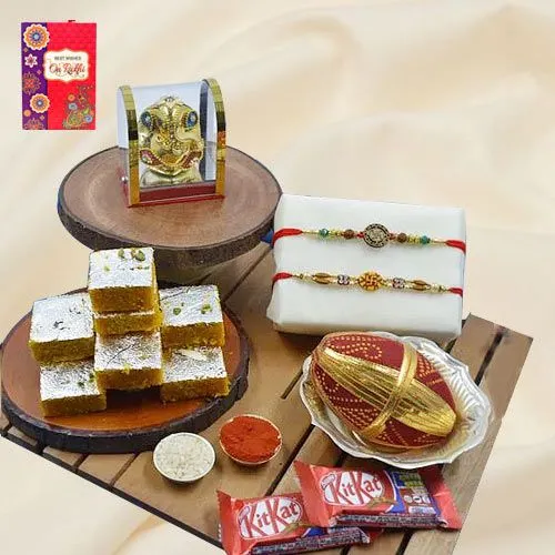 Fantastic Swastik Rakhi Pair with Puja Item, Haldiram Sweets N Chocolates