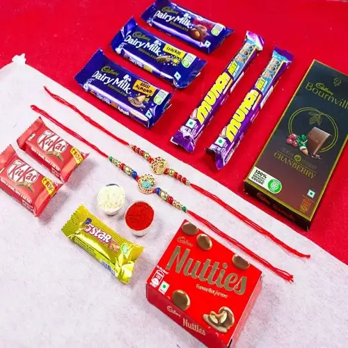 Classic Kundan Rakhi with Chocolates Gift