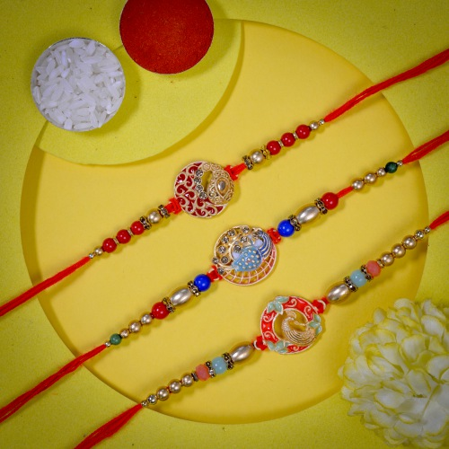 Admirable Set of 3 Kundan Rakhi