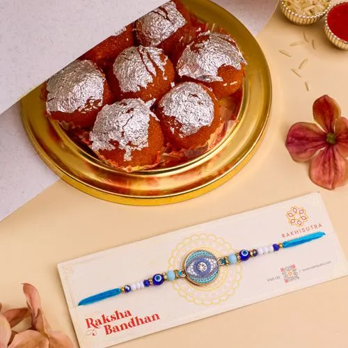 Stylish Evil Eye Rakhi N Ghee Laddu Combo