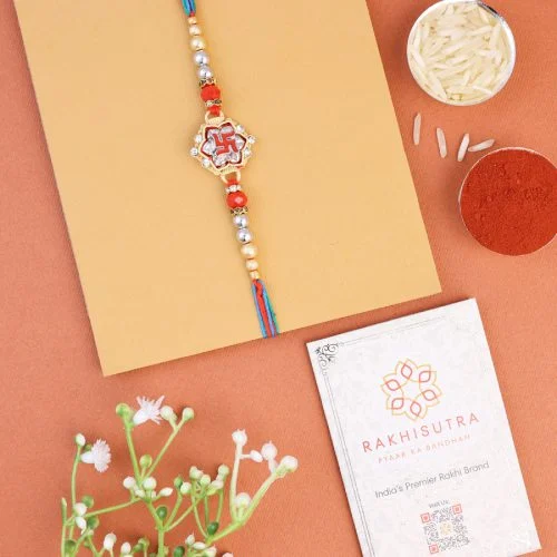 Kundan Swastik Rakhi Blessings Set