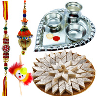 Holy Puja Aarti Thali with Kaju Katli and Rakhi Holy Puja Aarti Thali with Kaju Katli and Rakhi