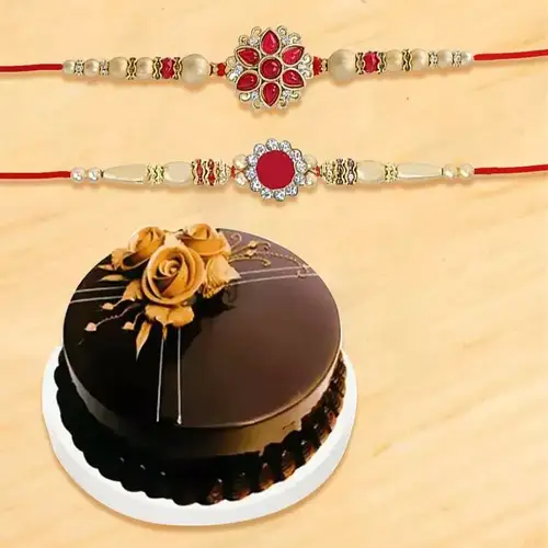 Fascinating Rakhi set of 2 with Chocolate Cake