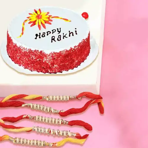 Glamorous Rakhi Set of 4 with Red Velvet Cake