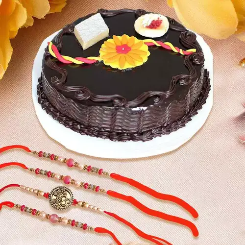 Marvelous Bhaiya Bhabhi Rakhi with Chocolate Cake