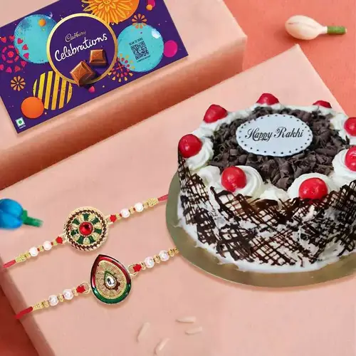 Glamorous Rakhi Twins with Chocolate Cake  N  Cadbury Celebration Pack