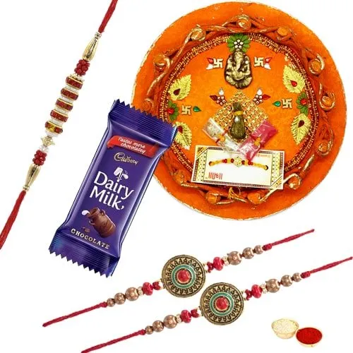 Rakhi Thali, 1 Dairy Milk with 3 Rakhi